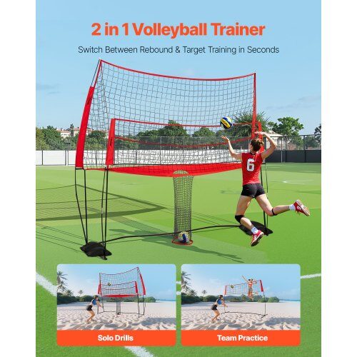 Volleyballtræningsnetsystem, højdejusterbart, boldretur, bærbar, stål