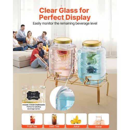 Dryckesdispenser, 41.4x17.7x44 cm, Glas, Rostfritt stål, Transparent