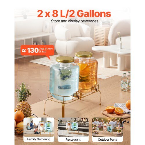 Dryckesdispenser, 41.4x17.7x44 cm, Glas, Rostfritt stål, Transparent