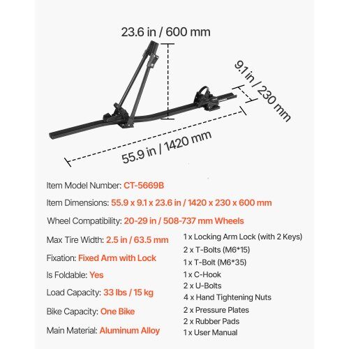 Takmonterad cykelhållare, 142x23x60 cm, Svart, Aluminium