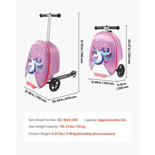 Ride-on kuffert, 20L, 33x28x52 cm, Lilla, Scooter