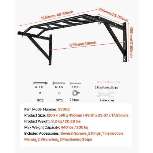 Leuanvetotanko, 126x58.6x45.6 cm, musta, teräs