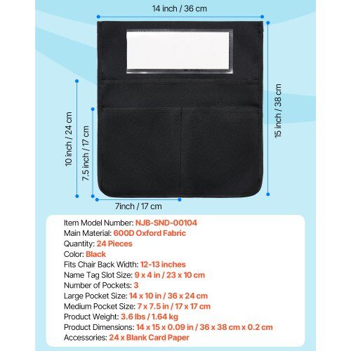 Stoleryg organizer, 35.6x38 cm, Sort, Stof