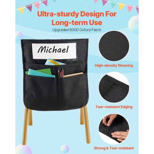 Stoleryg organizer, 35.6x38 cm, Sort, Stof