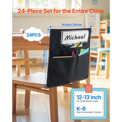 Stoleryg organizer, 35.6x38 cm, Sort, Stof