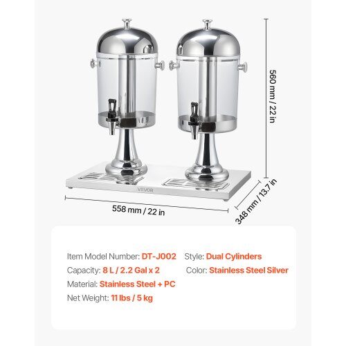 Dryckesdispenser, 55.8x34.8x56 cm, Silver, Rostfritt stål