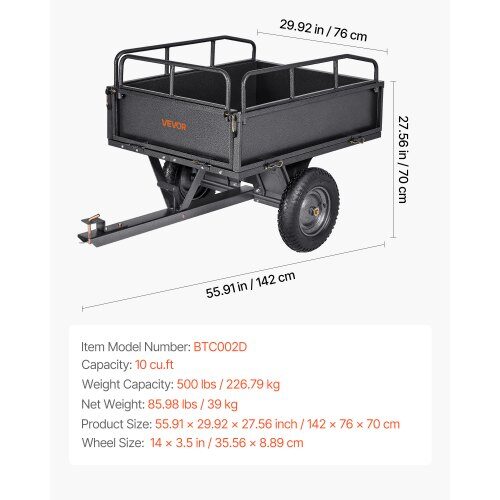 Havevogn, 142x76x70 cm, Stål, Robust trailer til haven