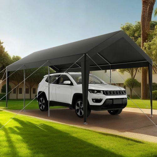 Carport, 305x609x287 cm, Grå, Galvaniseret stål, Udendørs opbevaring