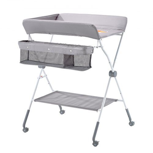 Skötbord, 84.8x74.5x103-109 cm, Ljusgrå, Fällbar Förvaring