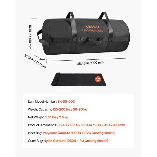 Träningssäck 90x41x41 cm Svart Justerbar Fitness Träning
