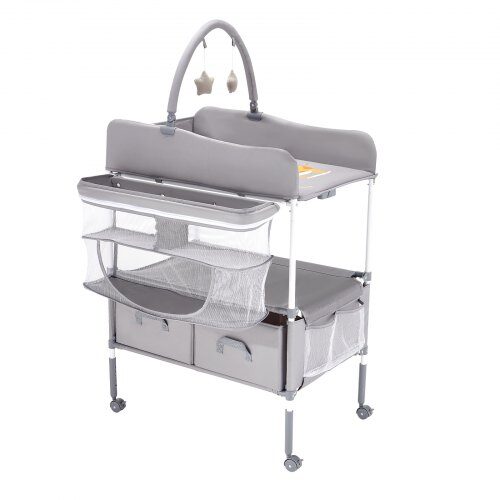Skötbord, 76,2x75x100,5-108 cm, Ljusgrå, Förvaringsfack i tyg