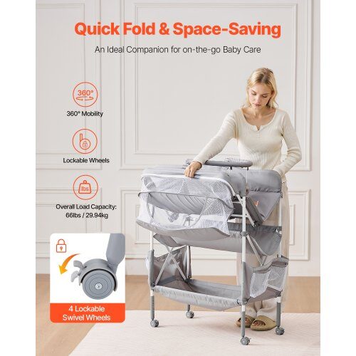 Skötbord, 76,2x75x100,5-108 cm, Ljusgrå, Förvaringsfack i tyg