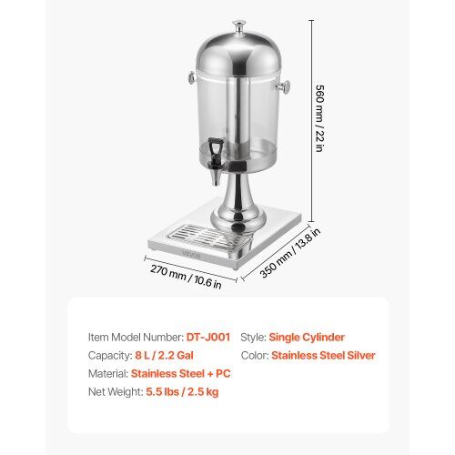 Dryckesdispenser, 27x35x56 cm, Silver, Rostfritt stål