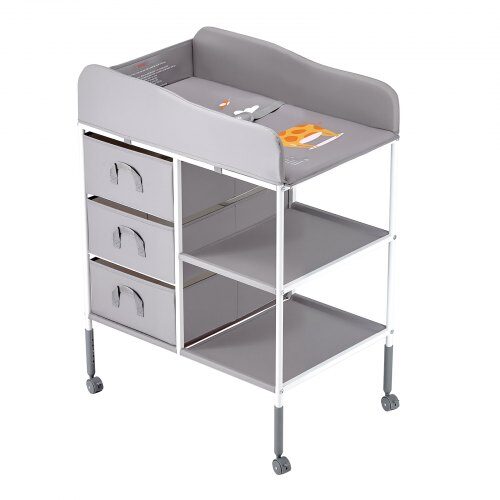 Skötbord, 75.5x51x100-107.5 cm, Grå, Förvaringsfack i tyg