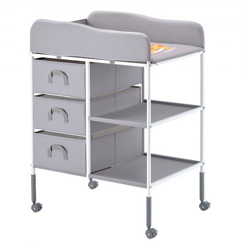 Skötbord, 75.5x51x100-107.5 cm, Grå, Förvaringsfack i tyg