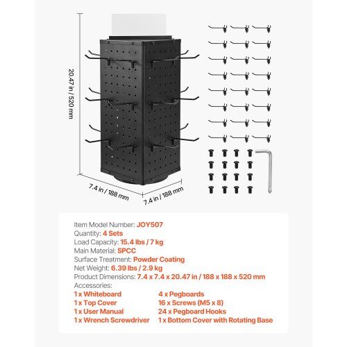 Pegboard udstillingsstander, 18.8x18.8x42.6 cm, sort, stål