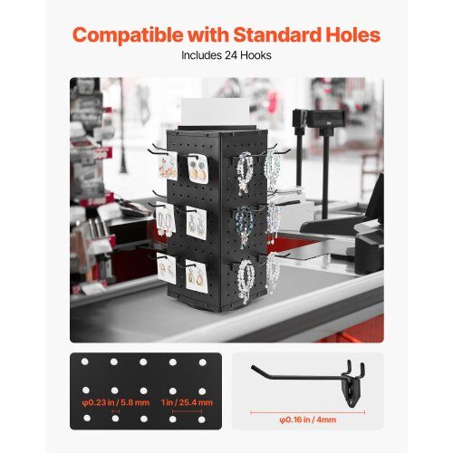 Pegboard udstillingsstander, 18.8x18.8x42.6 cm, sort, stål