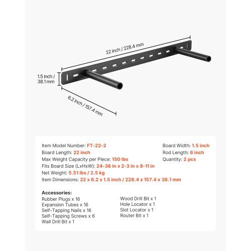 Flydende hyldebeslag, 558.4x157.4x38.1 mm, kraftigt stål