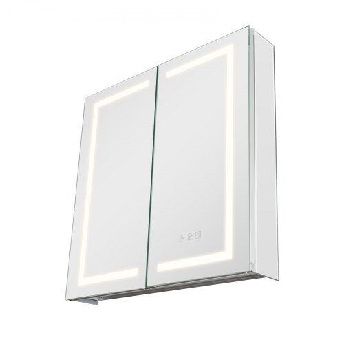 Medicinskab, 65x12.5x65 cm, Spejl, LED, Justerbare hylder, Opbevaring