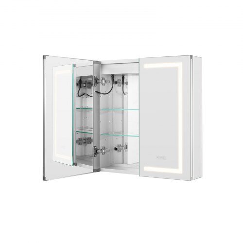 Medicinskab, 65x12.5x65 cm, Spejl, LED, Justerbare hylder, Opbevaring
