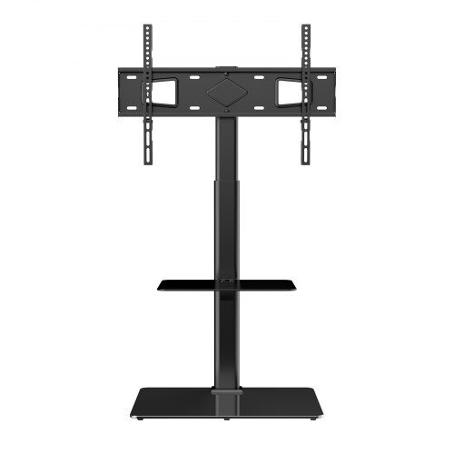TV-taso, Kääntyvä korkea säädettävä lattia-TV-teline 66x38x129,6 cm, musta, karkaistu lasi