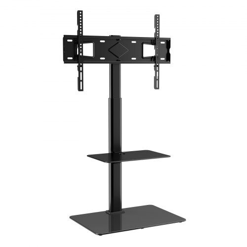 TV-taso, Kääntyvä korkea säädettävä lattia-TV-teline 66x38x129,6 cm, musta, karkaistu lasi