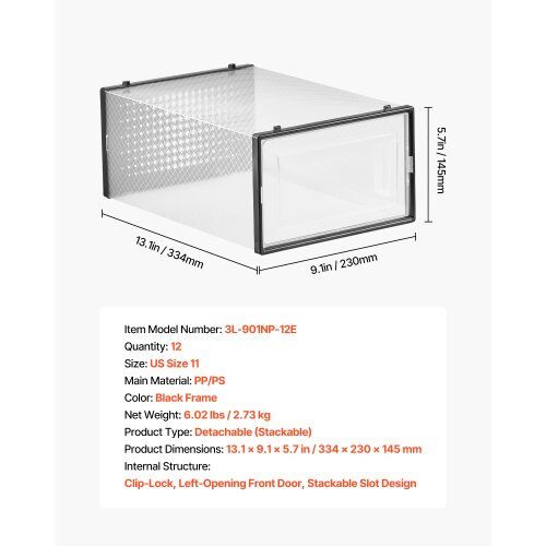 Skobokse, 334x230x145 mm, Sort, Stabelbar opbevaring i plast