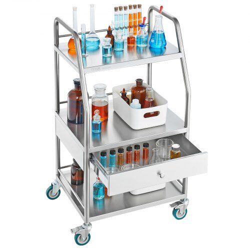 Serveringsvagn, 3-lagers rostfri stålvagn 54x46x99 cm, Silver
