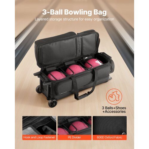 Bowlingkugletaske, 79x32x39 cm, Sort, 600D Oxfordstof