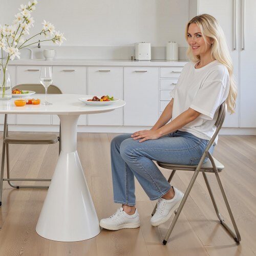 Fällstol, 4-pack, 44x43.5x78 cm, Khaki, Läder, Metallram