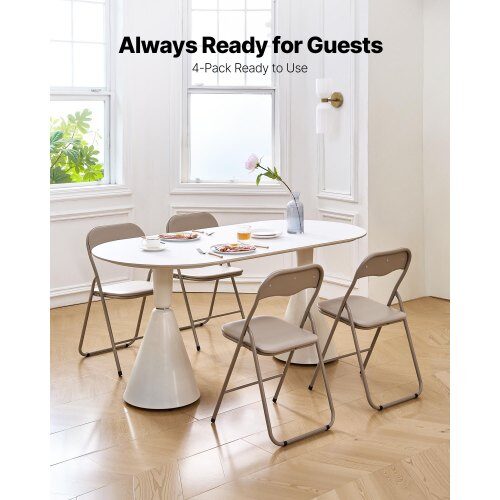 Fällstol, 4-pack, 44x43.5x78 cm, Khaki, Läder, Metallram
