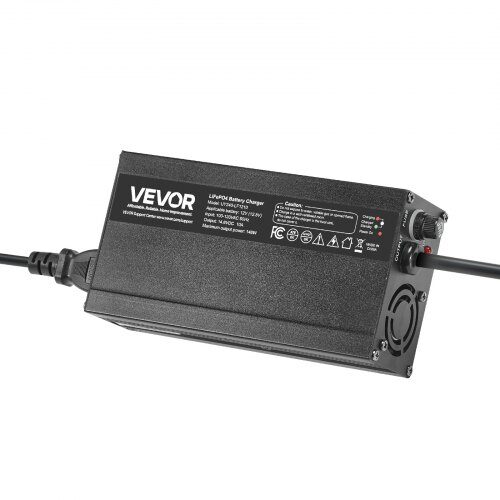 Batterioplader, 12V 10A LiFePO4 Smart Oplader, AC-DC, LED-indikator, Aluminium