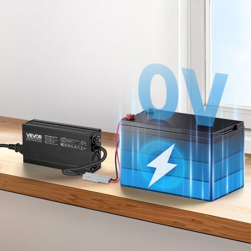 Batterioplader, 12V 10A LiFePO4 Smart Oplader, AC-DC, LED-indikator, Aluminium