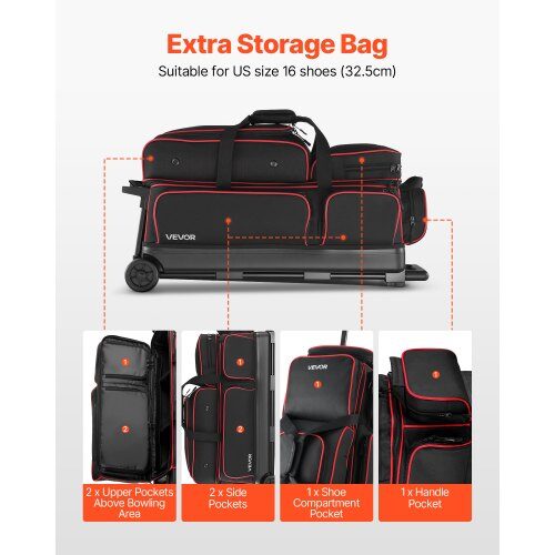 Bowlingkugletaske, 79x32x39 cm, Sort, 600D Oxfordstof