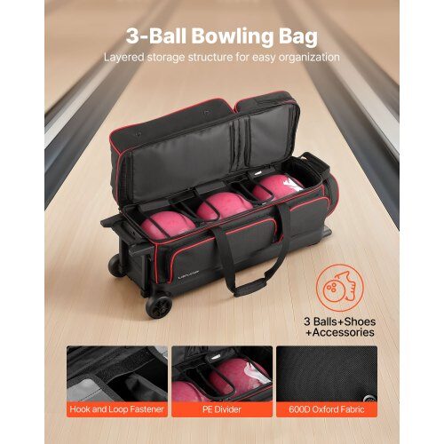 Bowlingkugletaske, 79x32x39 cm, Sort, 600D Oxfordstof