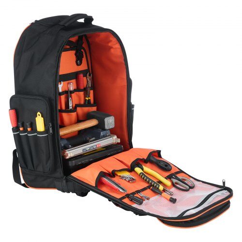 Rullande verktygsryggsäck, 45x27.5x56 cm, svart-orange, robust förvaring Rullande verktygsryggsäck, 45x27.5x56 cm, svart-orange, robust förvaring