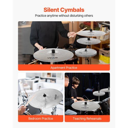 Cymbalpaket, 4 delar 35x40x45.5x50.5 cm, Ljus Silver, Legering