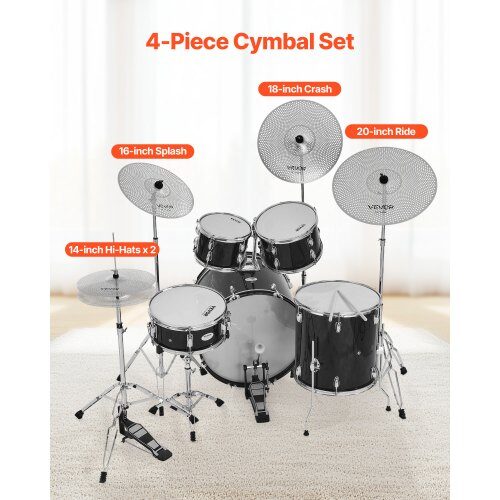 Cymbalpaket, 4 delar 35x40x45.5x50.5 cm, Ljus Silver, Legering