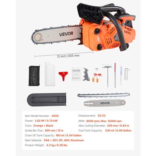 Kædesav, 25 cc benzinkædesav, 30.5 cm, orange, træskæring