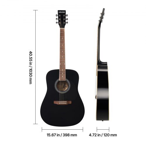 Akustisk gitarr nybörjarpaket, 1030x398x120 mm, svart, lock i gran