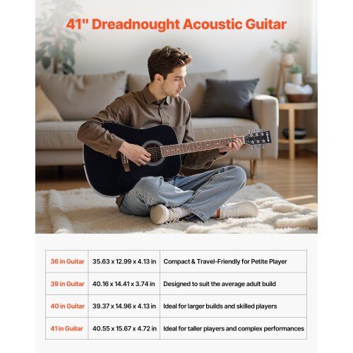 Akustisk gitarr nybörjarpaket, 1030x398x120 mm, svart, lock i gran