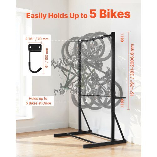 Cykelställ, 117x90x206 cm, Svart, Förvaring i kolstål