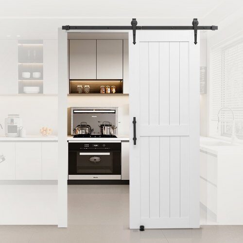 Skydedør i lade-stil, 76.2x213.4 cm, Hvid, MDF-plade