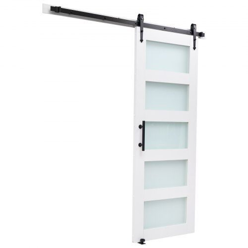 Skydedør i lade-stil, 91.4x213.4 cm, Hvid, MDF og glas