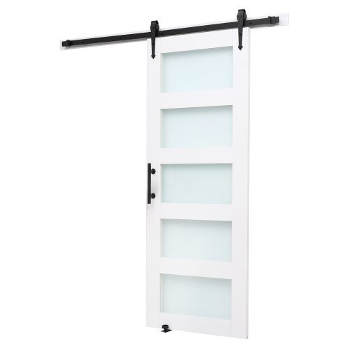 Skydedør i lade-stil, 91.4x213.4 cm, Hvid, MDF og glas
