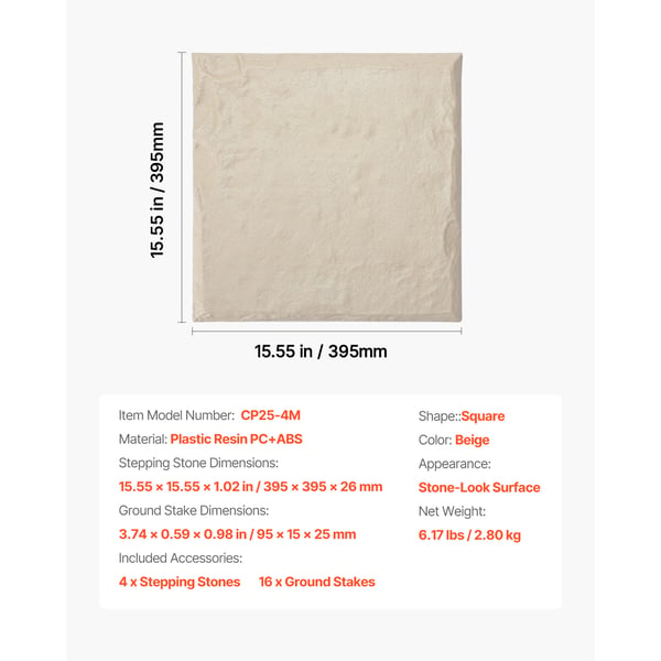 Trädgårdsplattor, 39,5x39,5x2,6 cm, Beige, Plast