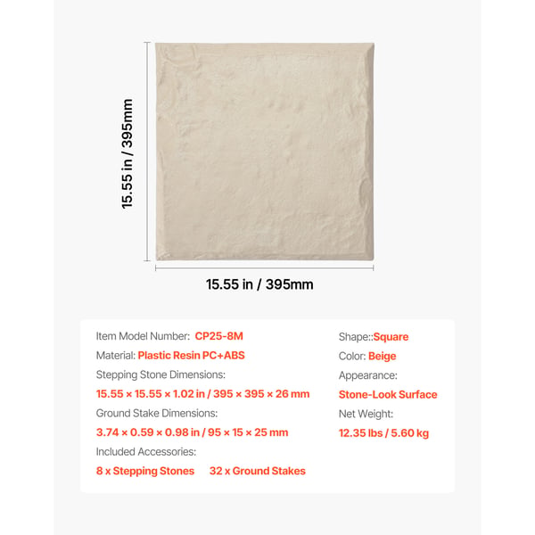 Havefliser, 39.5x39.5x2.6 cm, Beige, Plast