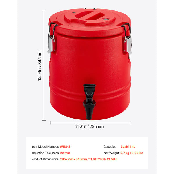 Isoleret drikkevaredispenser, 29.5x29.5x34.5 cm, rustfrit stål