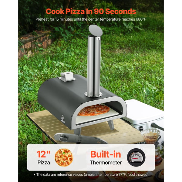 Utomhus pizzaugn, 70x39x66 cm, svart, vedeldad