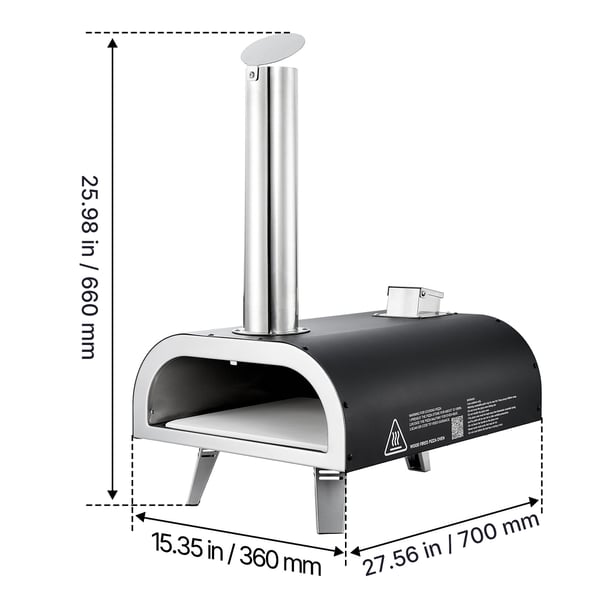 Utomhus pizzaugn, 70x39x66 cm, svart, vedeldad